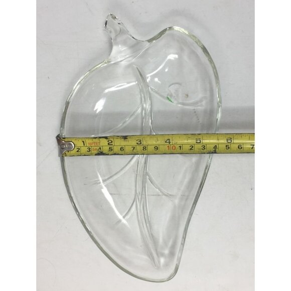 Vintage Leaf Shaped Cut Glass Serving Tray/Bowl - about 9.5'' by 5.5'' - Picture 7 of 7
